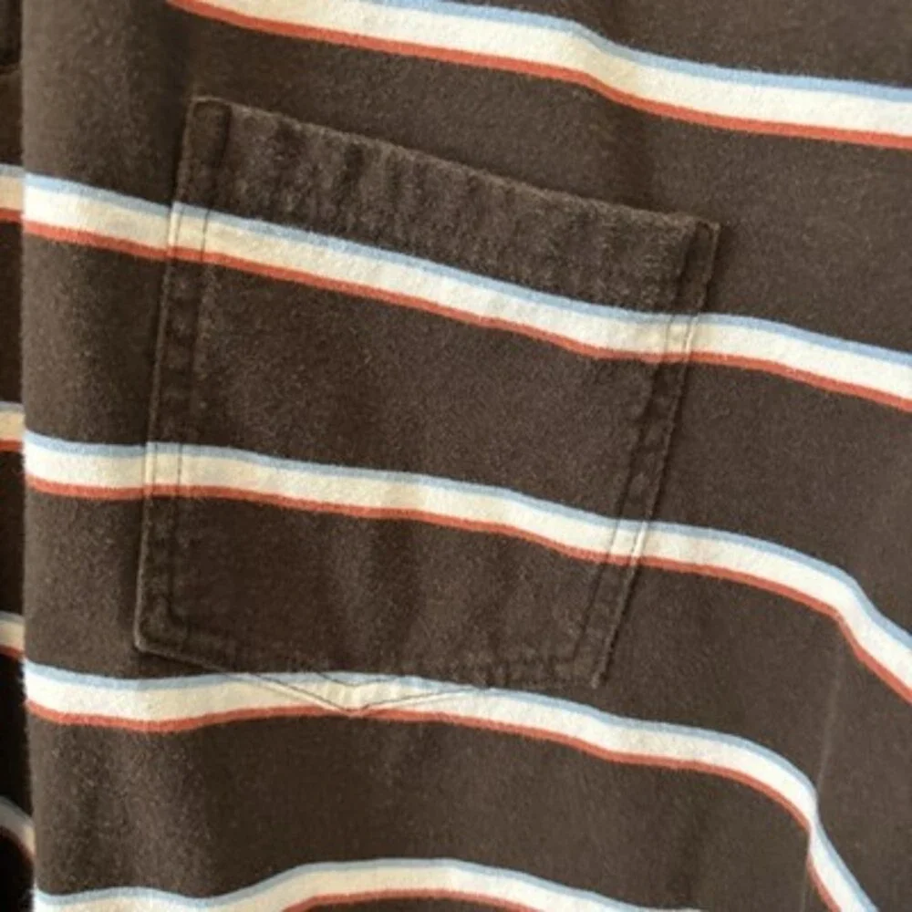 Eddie Bauer Men's XL Striped Short Sleeve Collared Cotton Polo Shirt, Brown